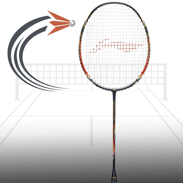 Li-Ning Bladex 200 R-Series Strung Badminton Racquet, Charcoal/Red (4UIG6)