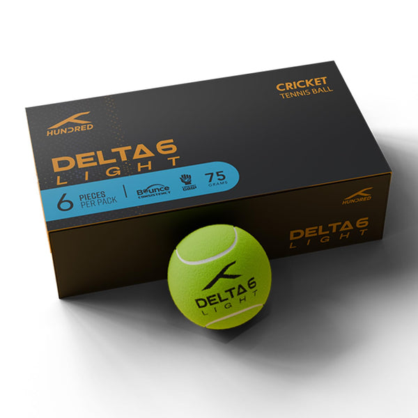 Hundred Delta 6 Light Cricket Tennis Balls – Neon Yellow Practice Balls Pack of 6 for Gully Cricket, Nets & Soft Ball Matches