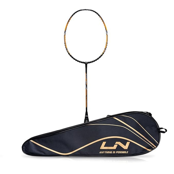 Li-Ning Turbo 99 UNSTRUNG Carbon Fibre Badminton Racket with Free Full Cover – Black/Gold | Lightweight & Durable Racket for Precision and Power