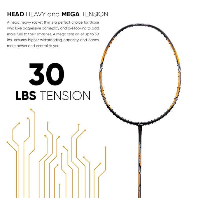 Li-Ning Turbo 99 UNSTRUNG Carbon Fibre Badminton Racket with Free Full Cover – Black/Gold | Lightweight & Durable Racket for Precision and Power - Best Price online Prokicksports.com