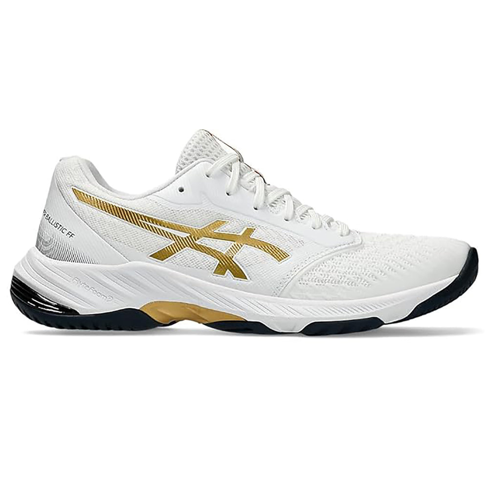 ASICS Netburner Ballistic FF3 Men's Indoor Court Shoes | White/Pure Gold | Lightweight Volleyball & Badminton Shoes with GEL Cushioning | Superior Grip & Stability for Fast Movements - Best Price online Prokicksports.com