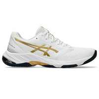 ASICS Netburner Ballistic FF3 Men's Indoor Court Shoes | White/Pure Gold | Lightweight Volleyball & Badminton Shoes with GEL Cushioning | Superior Grip & Stability for Fast Movements - Best Price online Prokicksports.com