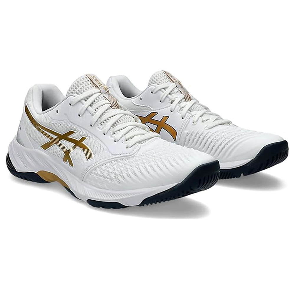 ASICS Netburner Ballistic FF3 Men's Indoor Court Shoes | White/Pure Gold | Lightweight Volleyball & Badminton Shoes with GEL Cushioning | Superior Grip & Stability for Fast Movements - Best Price online Prokicksports.com