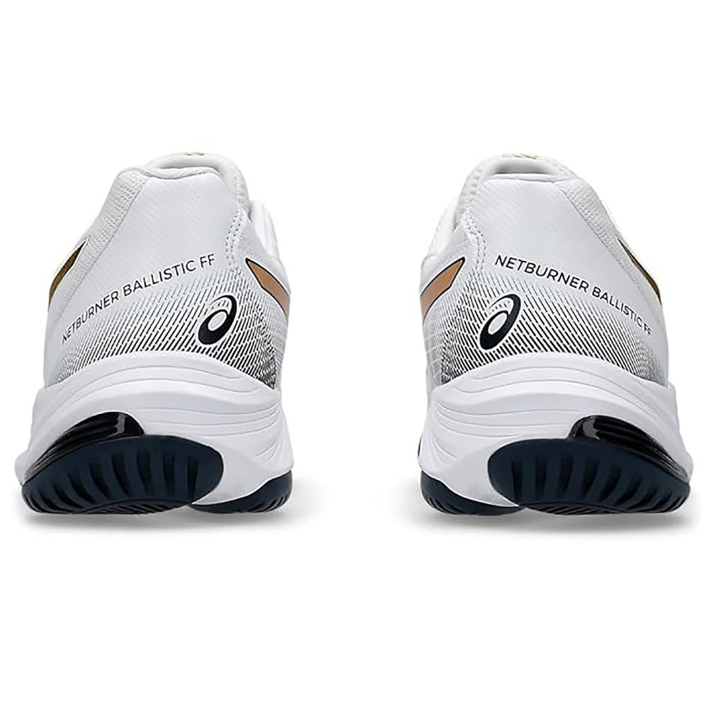 ASICS Netburner Ballistic FF3 Men's Indoor Court Shoes | White/Pure Gold | Lightweight Volleyball & Badminton Shoes with GEL Cushioning | Superior Grip & Stability for Fast Movements - Best Price online Prokicksports.com