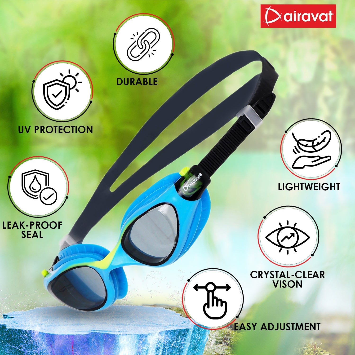 Airavat Mizu 1018 Junior Swimming Goggles – Anti-Fog, UV Protection, Leak-Proof Swim Glasses for Kids & Teens - Best Price online Prokicksports.com