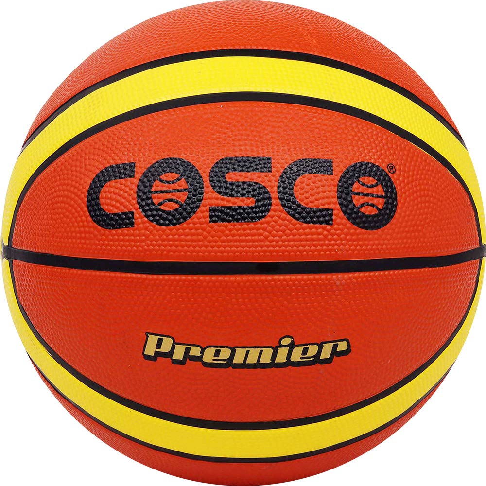 Cosco Premier Basketball (Size 6, Orange & Yellow) – Durable Rubber Moulded Training Basketball with Nylon Winding