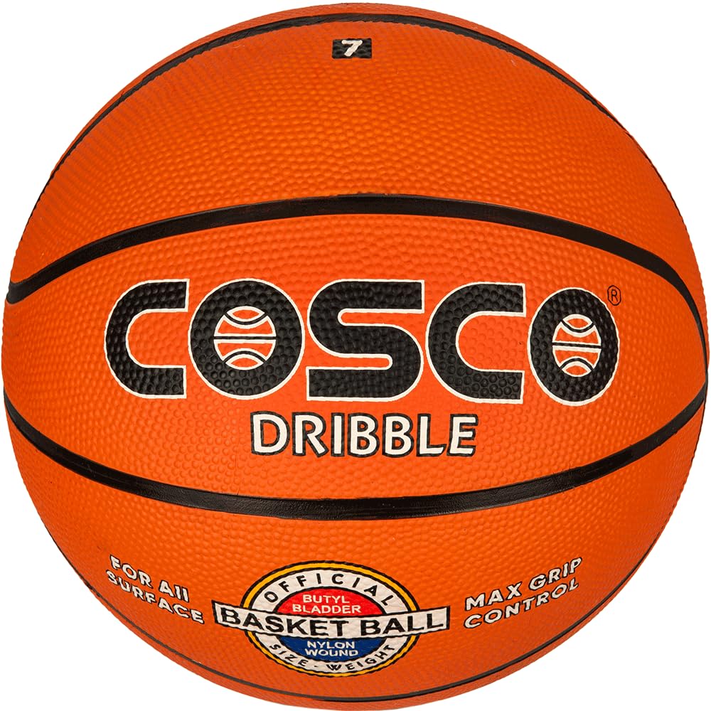 Cosco Nylon Dribble Rubber Basketball (Size 7, Orange) | Durable Waterproof Outdoor Basketball