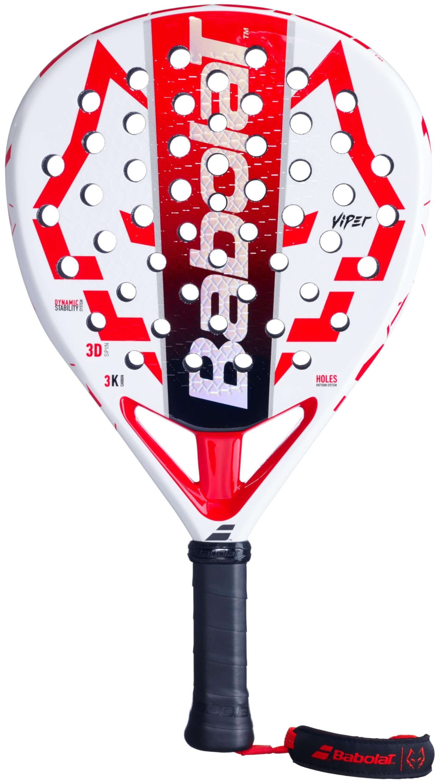 Babolat Technical Viper Juan Lebrón Padel Racquet White/Red | 3K Carbon Diamond Paddle with Dynamic Stability System & 3D Spin