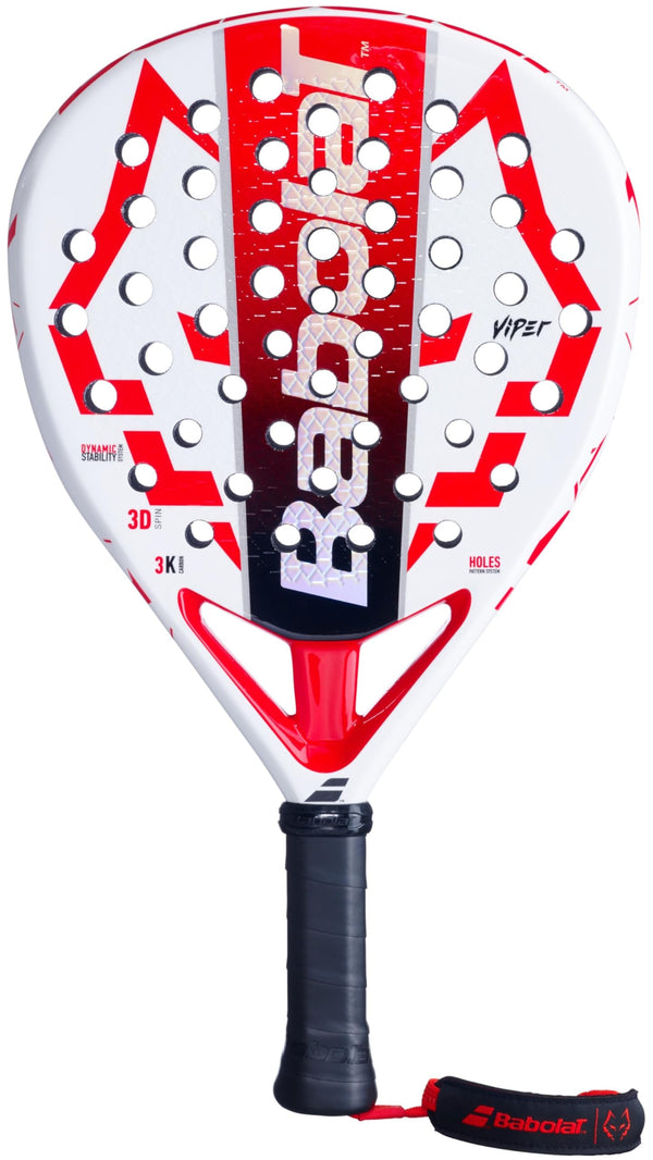 Babolat Technical Viper Juan Lebrón Padel Racquet White/Red | 3K Carbon Diamond Paddle with Dynamic Stability System & 3D Spin