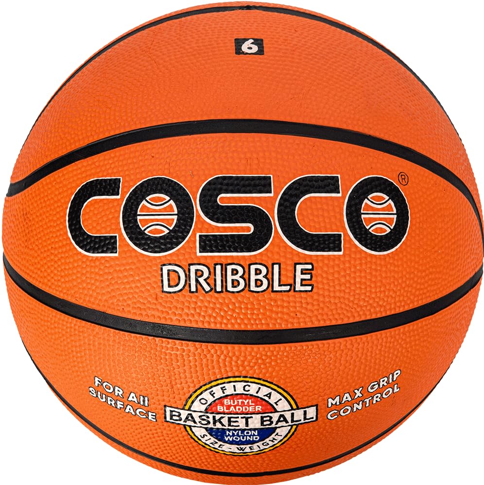 Cosco Basketball Dribble (Size 6, Orange) – All-Weather Rubber Training Basketball with Deep Channel Grip