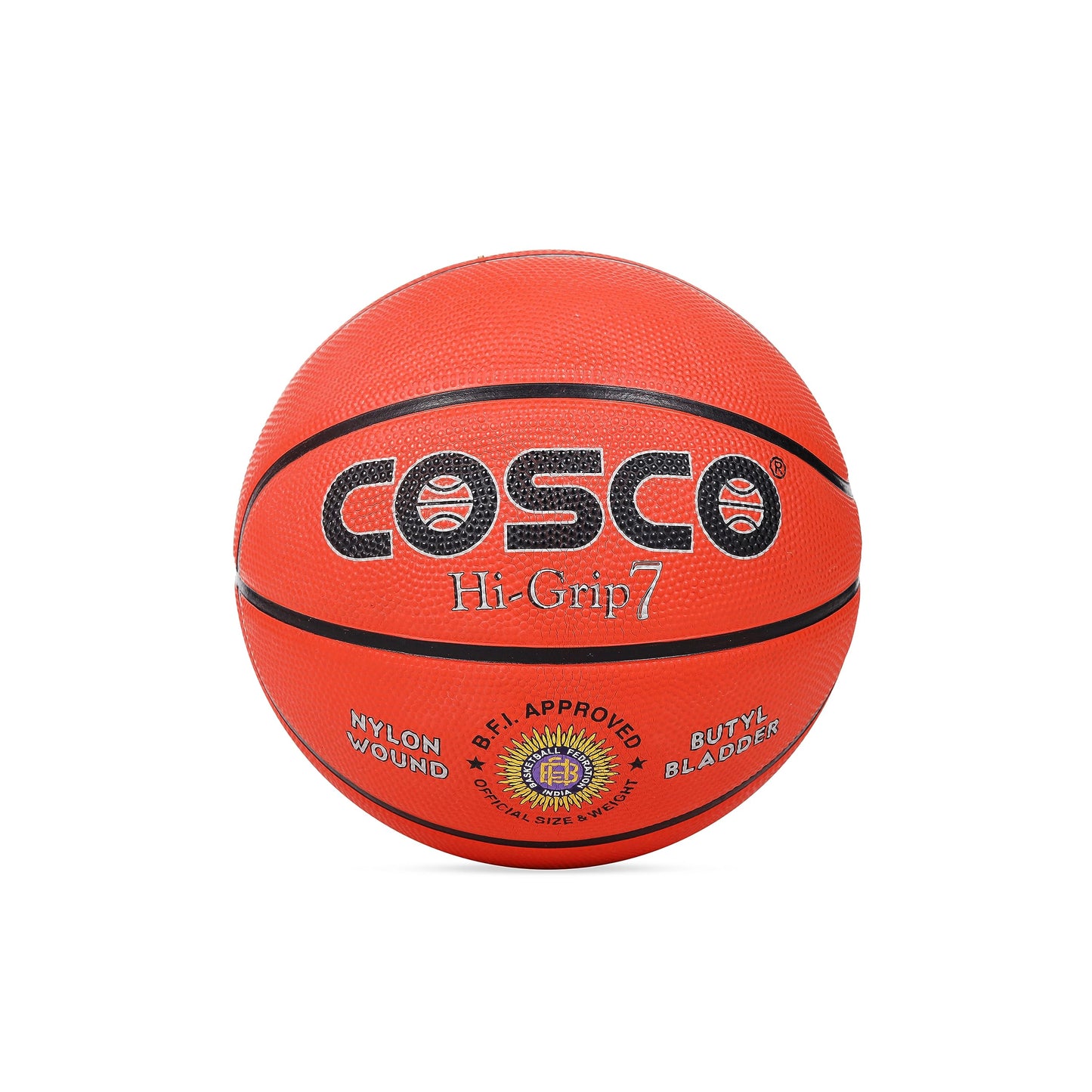 Cosco Hi-Grip Rubber Basketball (Size 7, Orange) | Durable Molded Outdoor Basketball with Butyl Bladder
