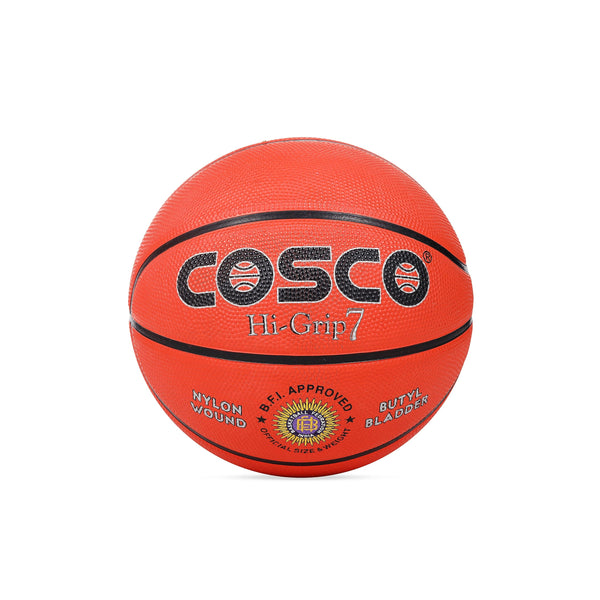 Cosco Hi-Grip Rubber Basketball (Size 7, Orange) | Durable Molded Outdoor Basketball with Butyl Bladder