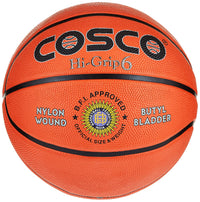 Cosco Hi-Grip Rubber Basketball (Size 6, Multicolour) – Nylon-Wound Moulded Basketball with Butyl Bladder