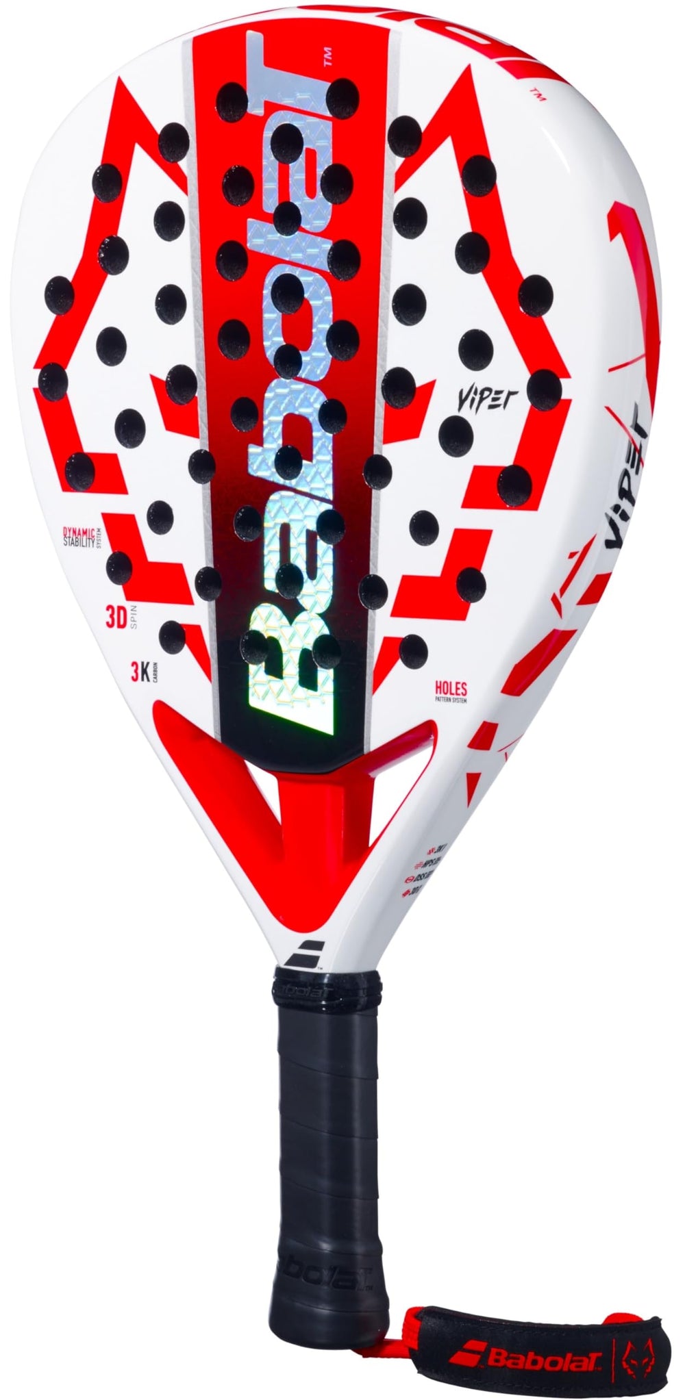 Babolat Technical Viper Juan Lebrón Padel Racquet White/Red | 3K Carbon Diamond Paddle with Dynamic Stability System & 3D Spin - Best Price online Prokicksports.com