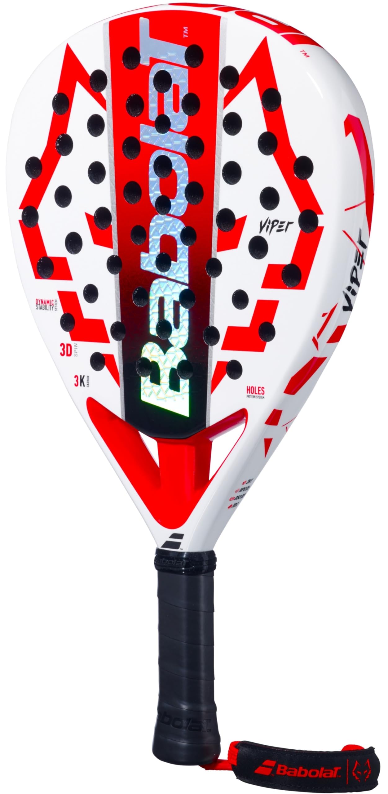 Babolat Technical Viper Juan Lebrón Padel Racquet White/Red | 3K Carbon Diamond Paddle with Dynamic Stability System & 3D Spin