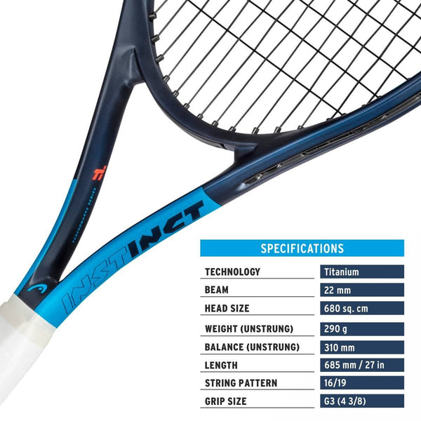 HEAD Instinct Comp Titanium Tennis Racquet (Black/Blue, Grip 3 - 4 3/8
