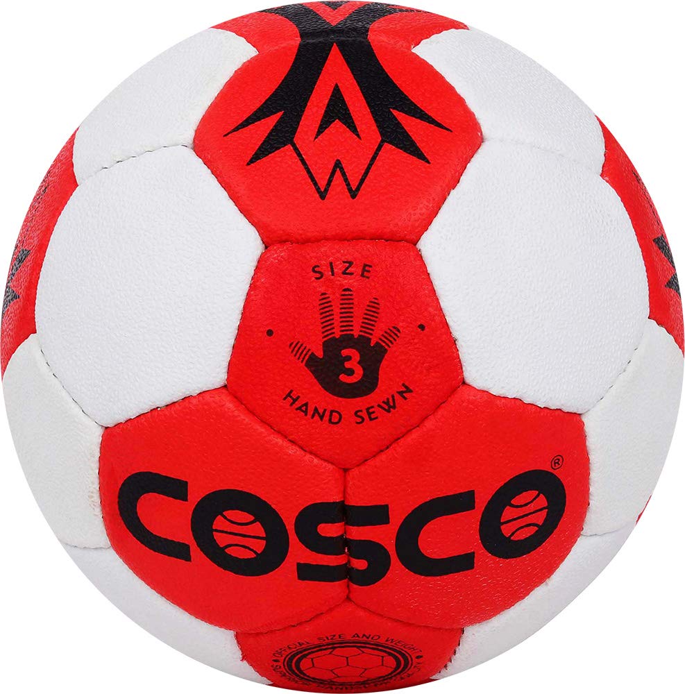 Cosco Goal 32 Men's Handball (Size 3, Red) – Composite Synthetic Leather Hand-Sewn Handball with Cosflex High Grip