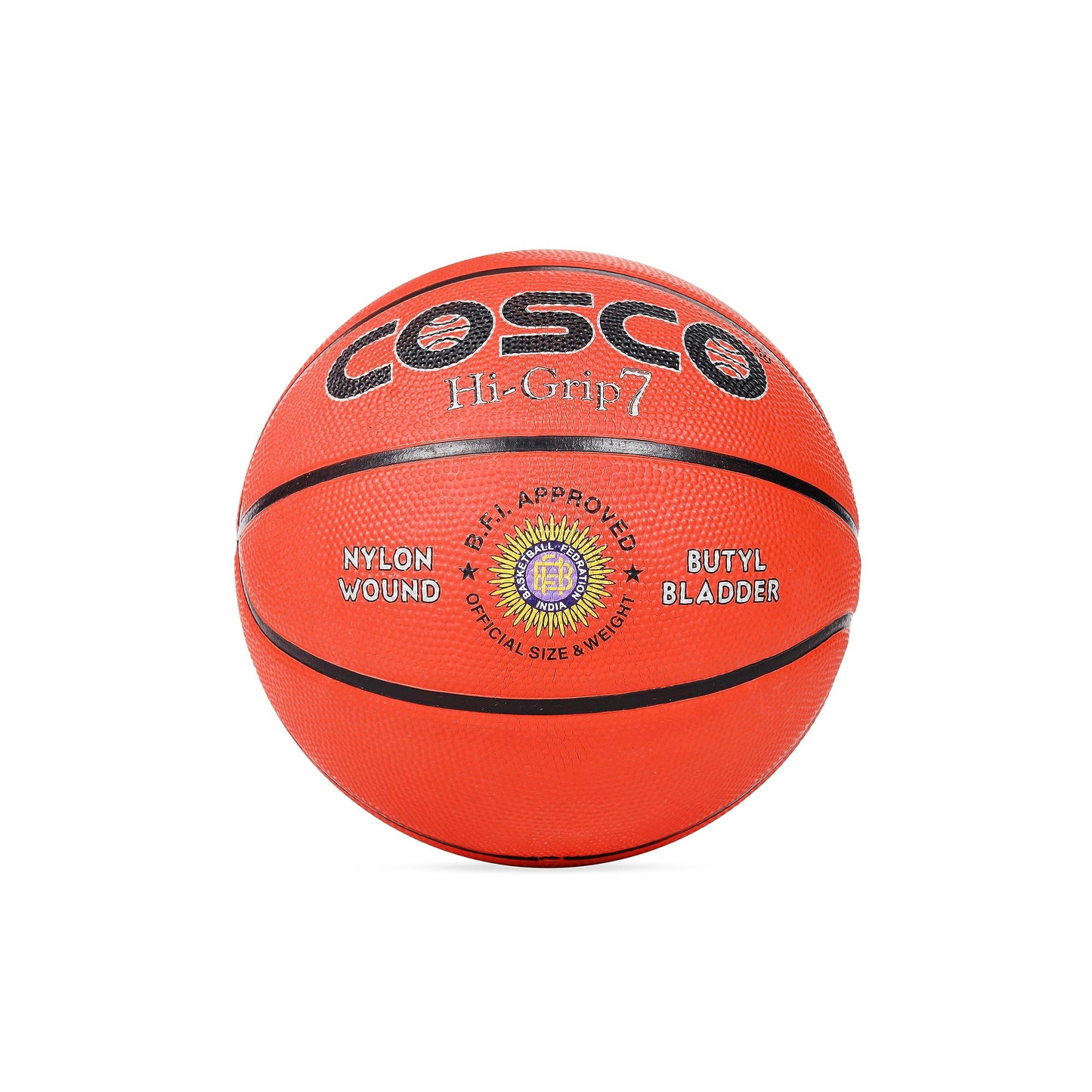 Cosco Hi-Grip Rubber Basketball (Size 7, Orange) | Durable Molded Outdoor Basketball with Butyl Bladder
