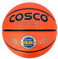 Cosco Hi-Grip Rubber Basketball (Size 5, Multicolour) – Nylon-Wound Moulded Youth Basketball with Butyl Bladder