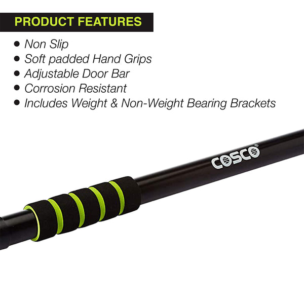Cosco Wall Mount Tall Door Bar (63–96 cm) – Adjustable Alloy Steel Chin-Up & Pull-Up Bar with Soft Hand Grips