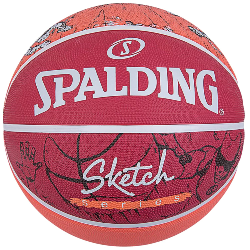 Spalding Sketch Series Dribble Outdoor Synthetic Rubber Basketball (Size 7, Red-Orange/Crack)