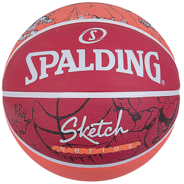 Spalding Sketch Series Dribble Outdoor Synthetic Rubber Basketball (Size 7, Red-Orange/Crack)