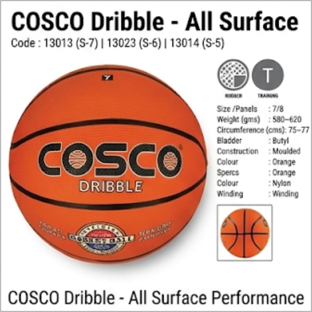 Cosco Nylon Dribble Rubber Basketball (Size 7, Orange) | Durable Waterproof Outdoor Basketball