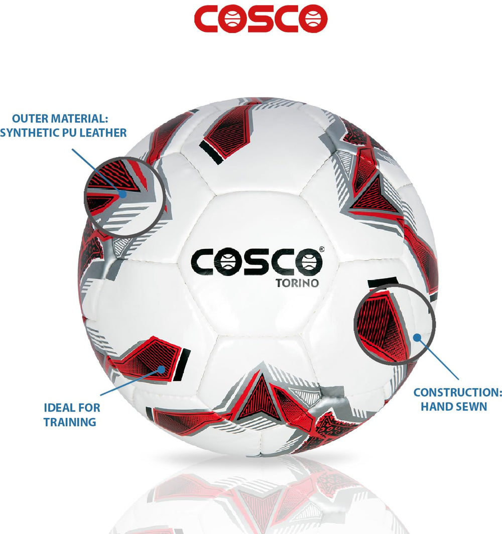 Cosco Torino Football (Size 5, Red/White/Black) – Hand-Stitched Polyurethane (PU) Training & Recreational Soccer Ball