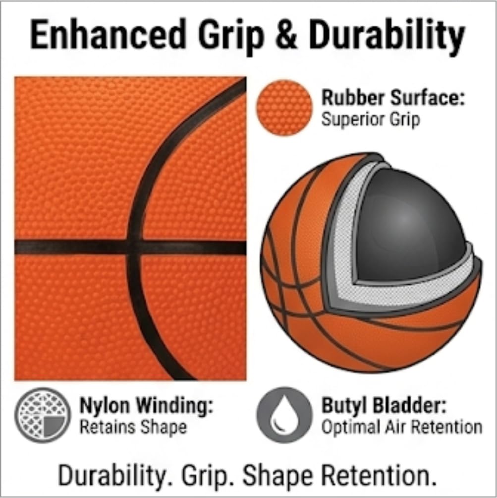 Cosco Nylon Dribble Rubber Basketball (Size 7, Orange) | Durable Waterproof Outdoor Basketball