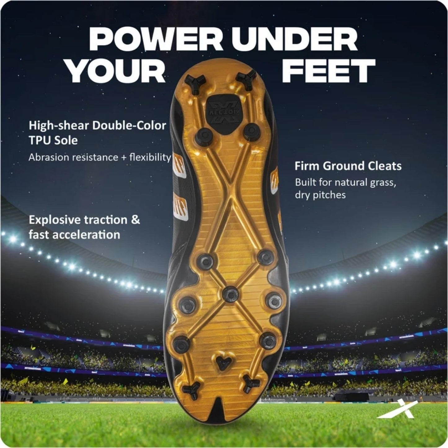 Vector X Dynamite 2.0 Kids Football Shoes (Black/Gold) | Lightweight Multi-Surface Soccer Footwear for Kids
