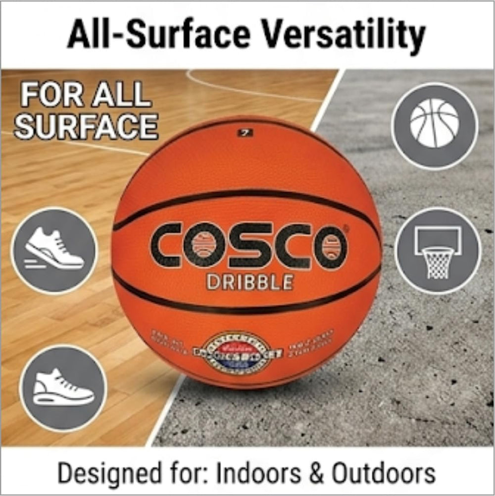 Cosco Nylon Dribble Rubber Basketball (Size 7, Orange) | Durable Waterproof Outdoor Basketball - Best Price online Prokicksports.com