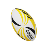 Cosco Synthetic Rugby Ball (Size 5, Yellow/White/Black) – Hand-Stitched Synthetic Rubber Rugby Ball with Latex Bladder
