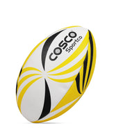Cosco Synthetic Rugby Ball (Size 5, Yellow/White/Black) – Hand-Stitched Synthetic Rubber Rugby Ball with Latex Bladder