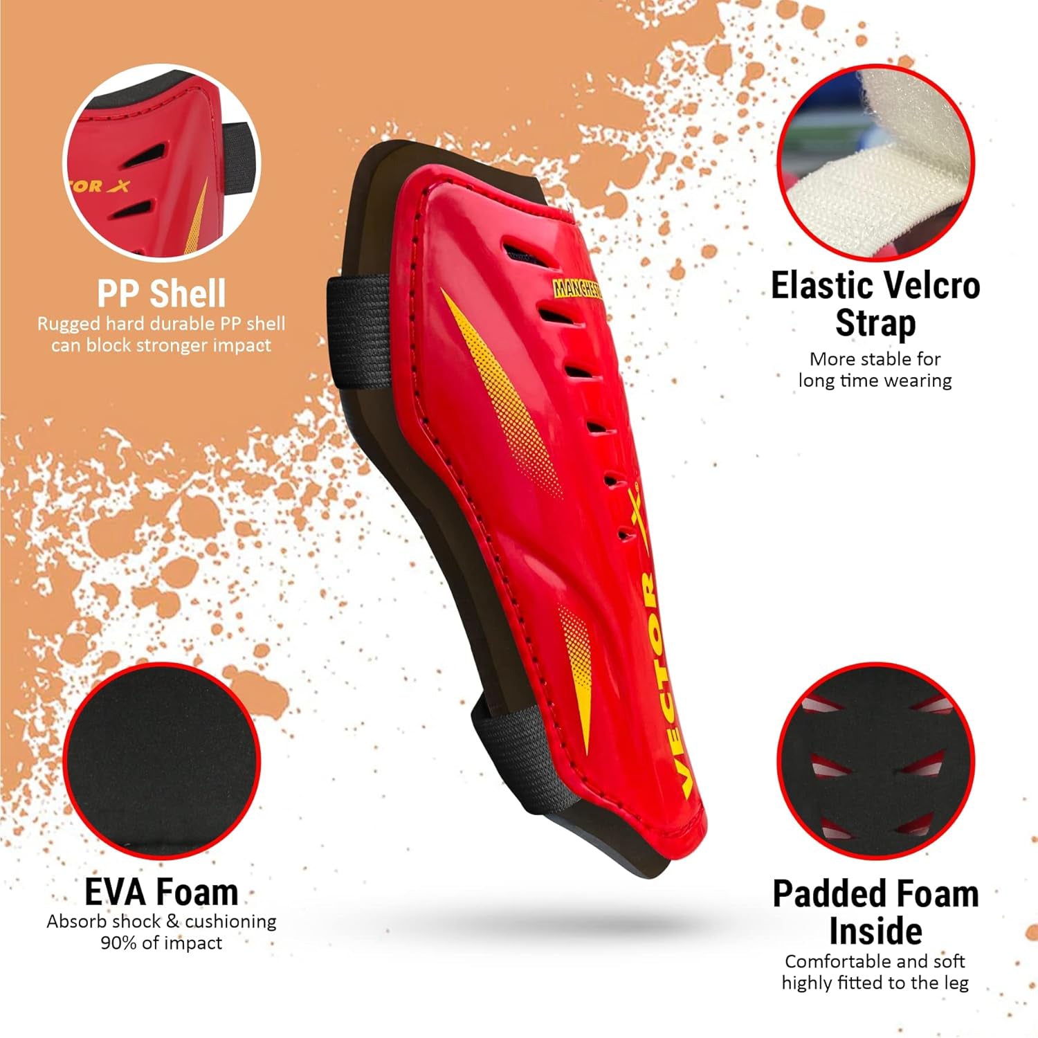 Vector X Manchester Shinguard with Stockings for Men & Women, Knee High Length, Strong Grip Fit, Impact Protection, Ideal for Football Training & Match - Best Price online Prokicksports.com