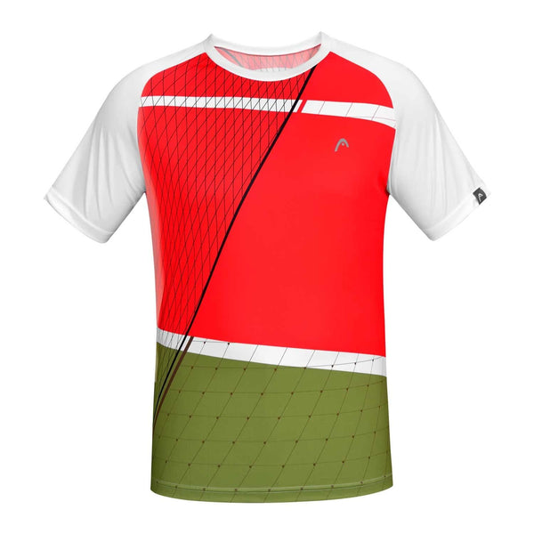 HEAD HCD‑362 Men’s Round‑Neck Sports T‑Shirt – Moisture‑Wicking Polyester Interlock, Raglan Sleeves, Digital Print (Red)