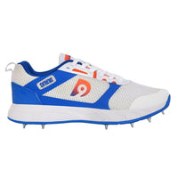 Dnine Hunter 2 Cricket Batting Shoe with Metal Spikes – White/Orange/Blue | Pro Performance PU Upper, Shock Absorbing EVA Midsole, High Traction TPU Spike Outsole | Lightweight, Durable, and Water Resistant - Best Price online Prokicksports.com