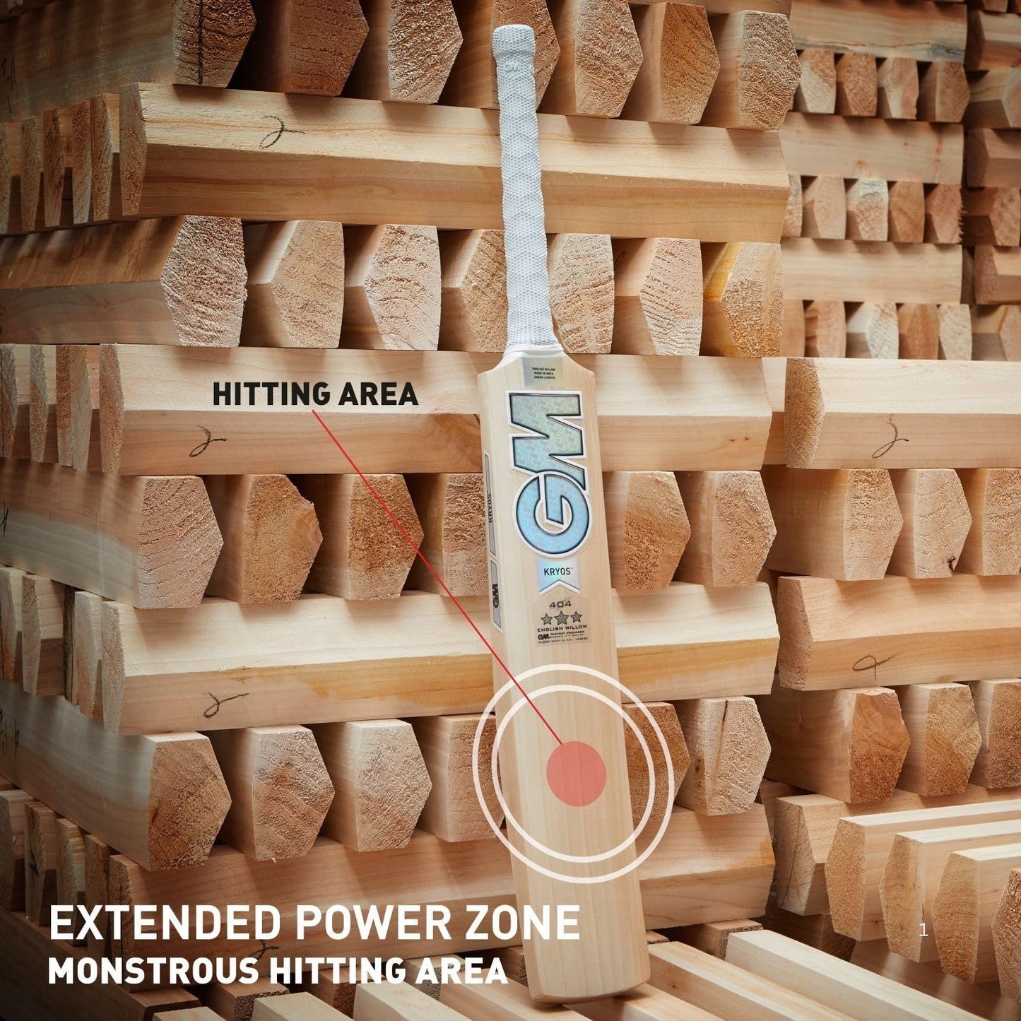 GM Kryos 404 English Willow Cricket Bat – SH Mens | Grade 3 Willow, L540 Blade, Full Profile with PowerArc Bow, F2 Face Profile | Mid Swell Position, Sweeping Toe, Hypa Grip - Best Price online Prokicksports.com