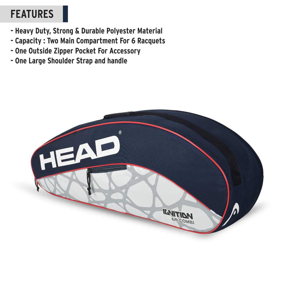 HEAD Ignition Pro 6R Badminton Kit Bag | Heavy-Duty 6-Racquet Carrying Bag - Best Price online Prokicksports.com