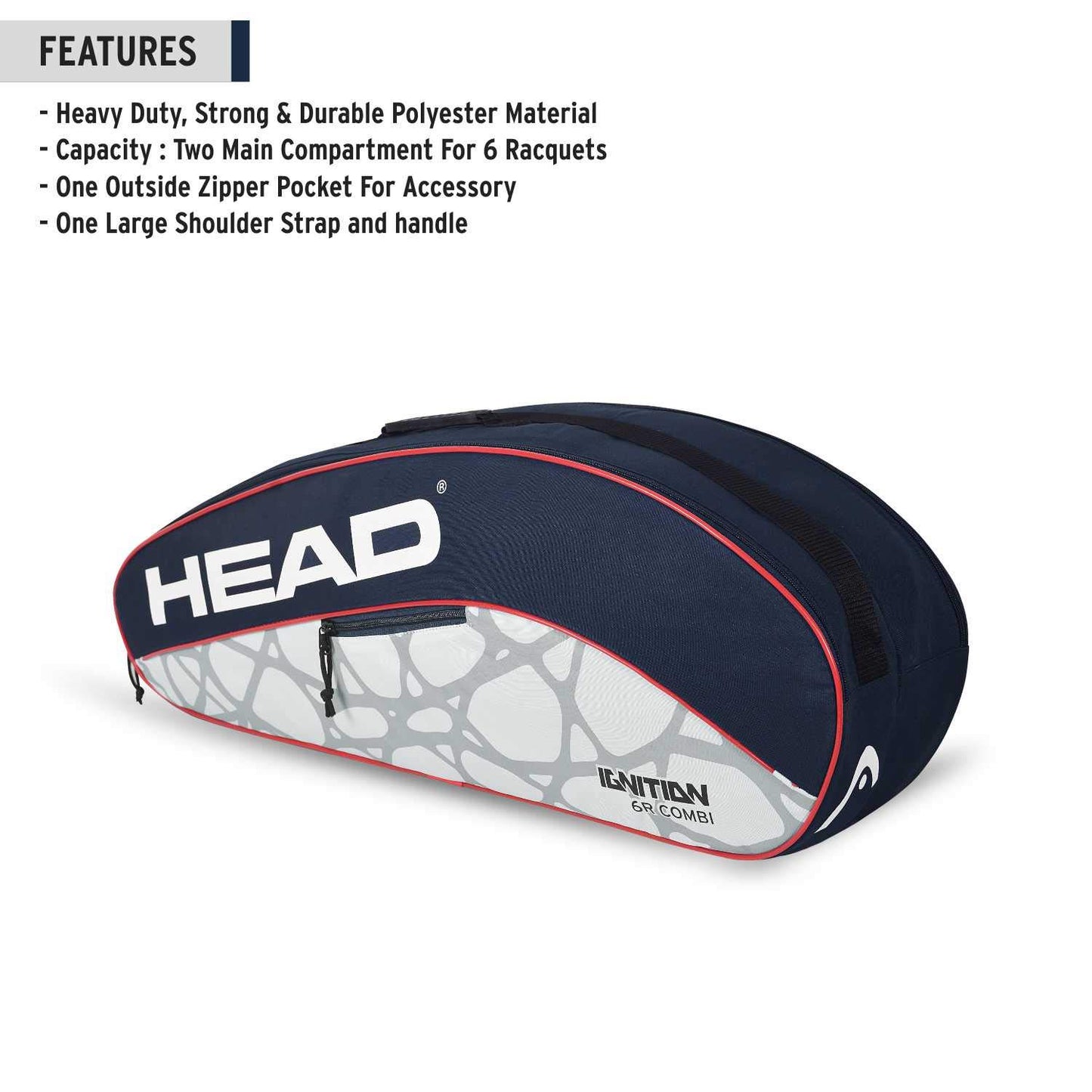 HEAD Ignition Pro 6R Badminton Kit Bag | Heavy-Duty 6-Racquet Carrying Bag