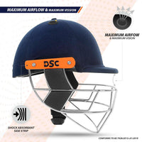 DSC Empra SS Professional Cricket Helmet (Navy) – BSI Approved Impact-Resistant Pro Helmet with Stainless Steel Face Grill &  Fidlock Quick Fasteners