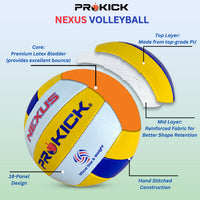 Prokick Nexus Hand Stitched 18-P Volleyball, Yellow/Blue/White (Size 4) - Best Price online Prokicksports.com