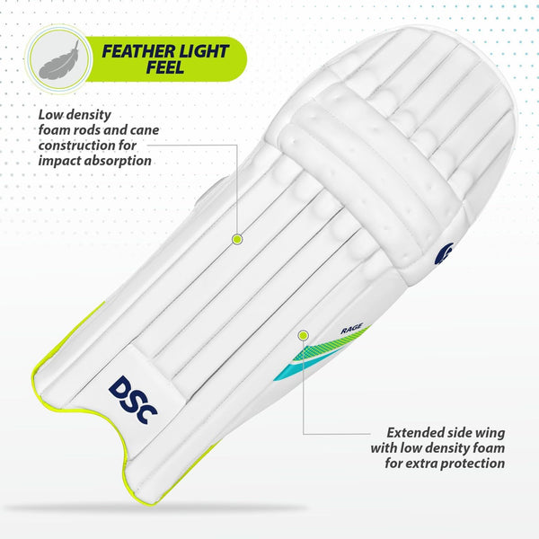 DSC Rage Batting Legguard RH – White/Gold/Black | Men’s Right-Hand Cricket Pads with Superior Protection & Compact Design