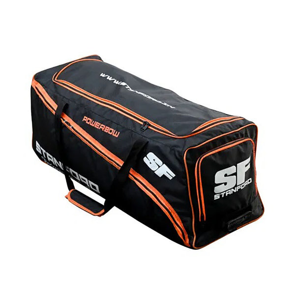 SF Power Bow Wheelie Cricket Kit Bag – Large Trolley Bag with Bat Compartment, Multiple Pockets & Heavy-Duty Wheels, Black