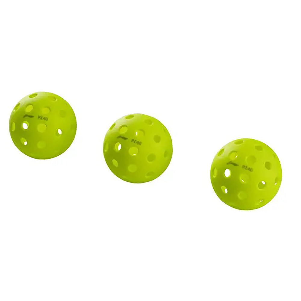 Li-Ning PZ 40 Hole Pickleball Balls – Digital Green Pack of 3 for Indoor Outdoor Play, High Visibility, Long-Lasting Durable Performance & Consistent Bounce