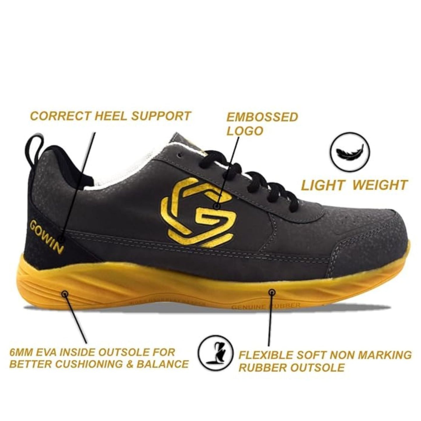 Gowin Smash 2.0 Men’s/Women’s Non‑Marking Badminton Shoe – Lightweight PVC Upper, EVA Midsole & Windlass Outsole - Best Price online Prokicksports.com