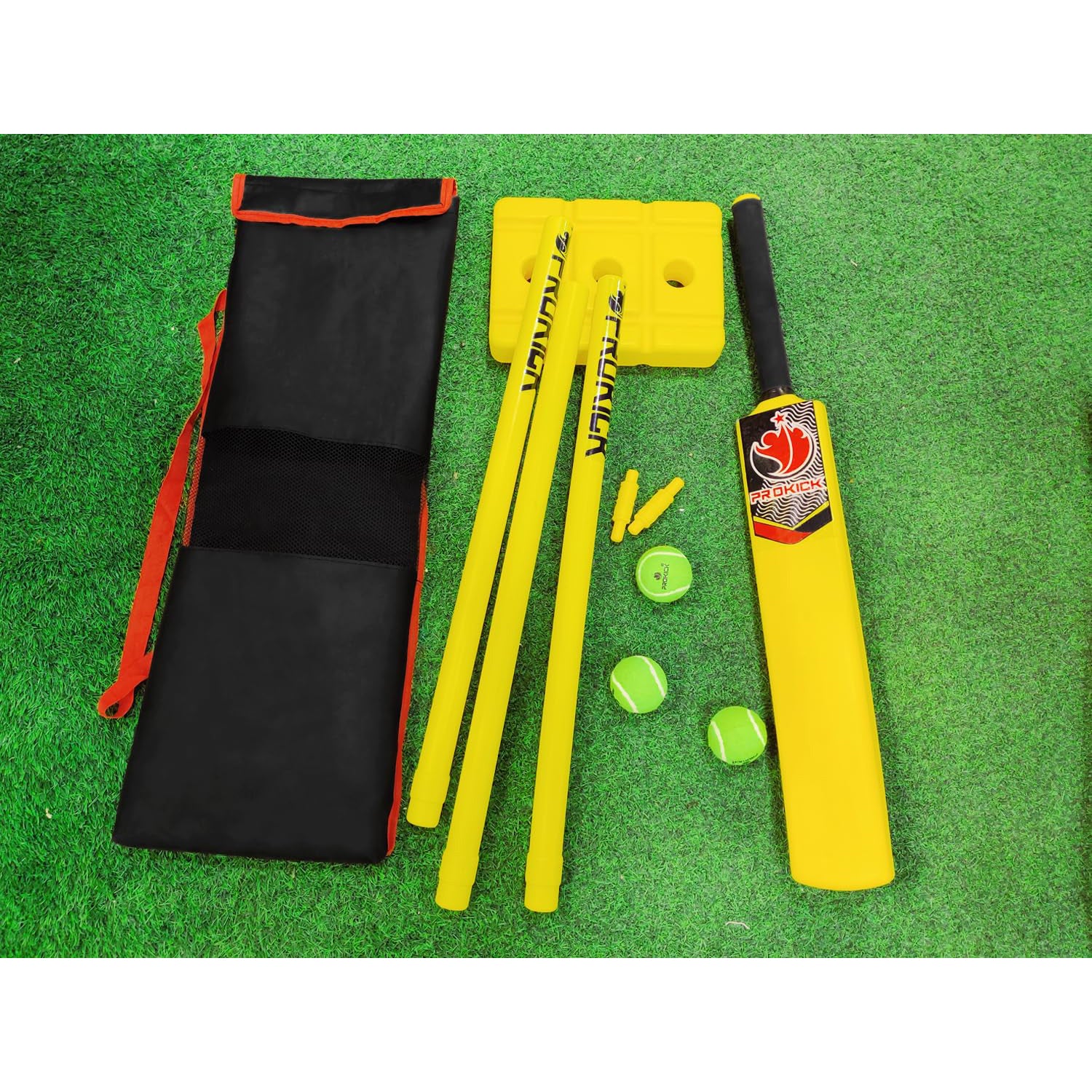 Prokick Plastic Cricket Set for Kids – Lightweight Yellow Cricket Kit with Bat, Ball & Stumps for Outdoor Fun and Beginner Practice - Best Price online Prokicksports.com