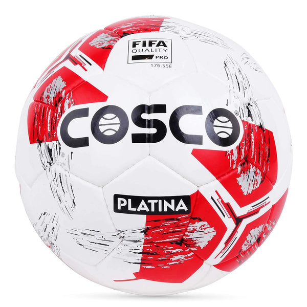 Cosco Platina Football Size 5 – White/Red Machine-Stitched Men’s Training Ball for Outdoor Matches, Coaching, and School-Level Football Practice