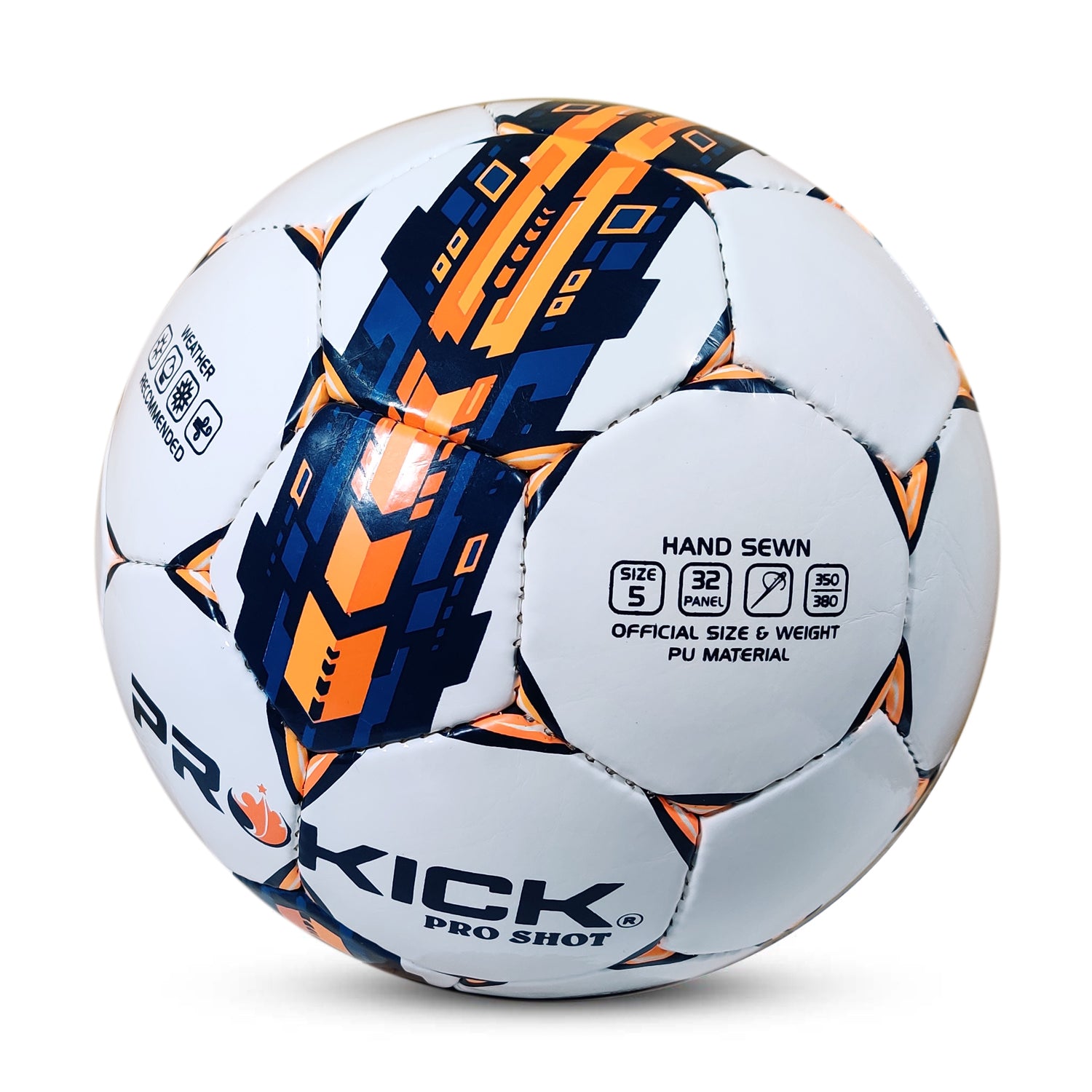 Prokick Pro Shot Hand Stitched 32 Panel PU Football, Size 5 (White/Navy/Orange) - Best Price online Prokicksports.com