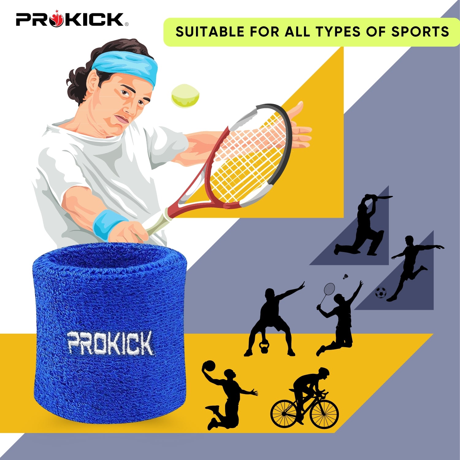 Prokick Cotton Wristband - Suitable for All Sports and Fitness Activities - Best Price online Prokicksports.com