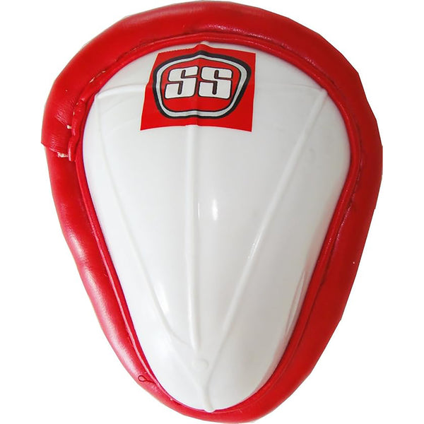 SS Ranji Cricket Abdominal Guard | White/Red | Impact-Resistant Protective Guard for Batting & Wicketkeeping
